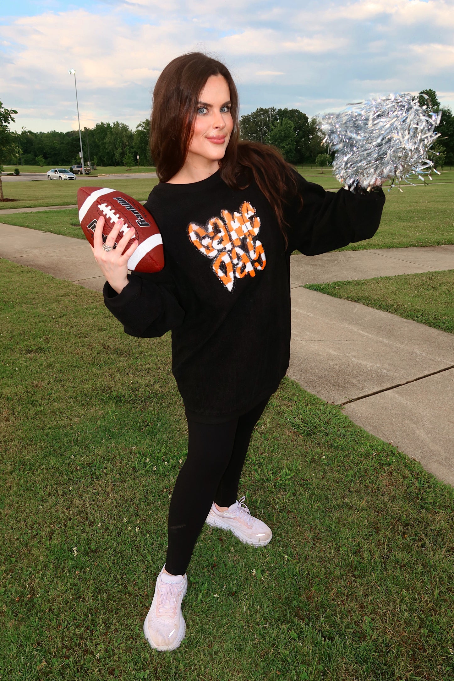 Orange Checkered Game Day Patch Corded Crew