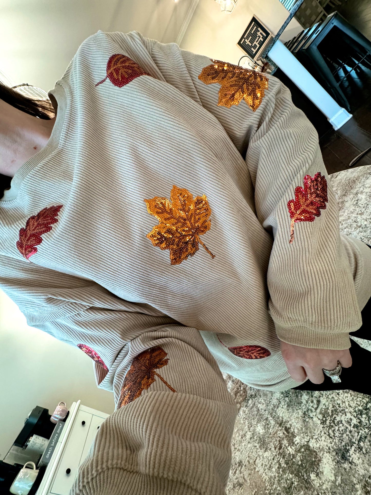 Fall Leaves Sequin Corded Crew