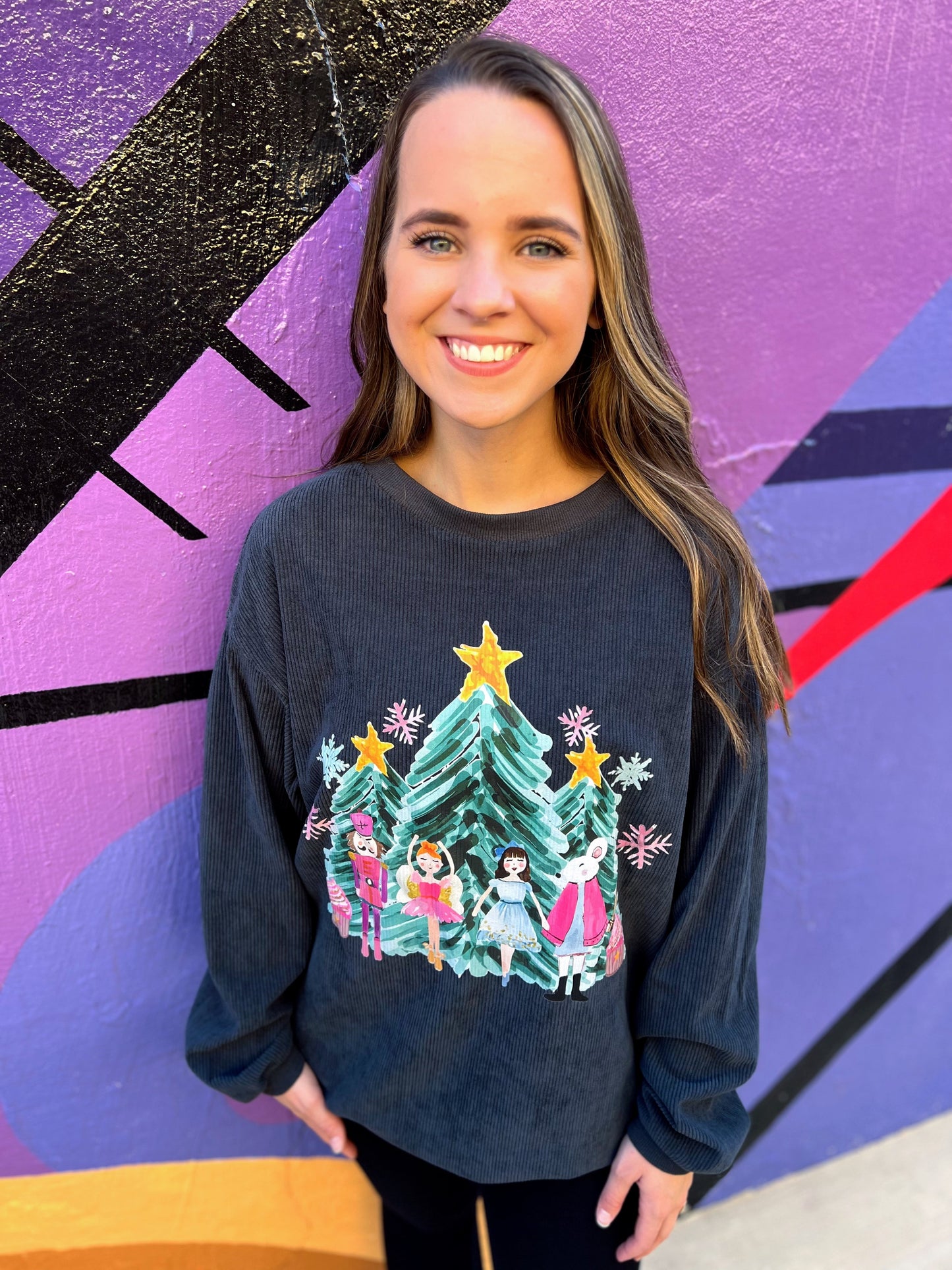 Charcoal Watercolor Tree Scene Corded Crew