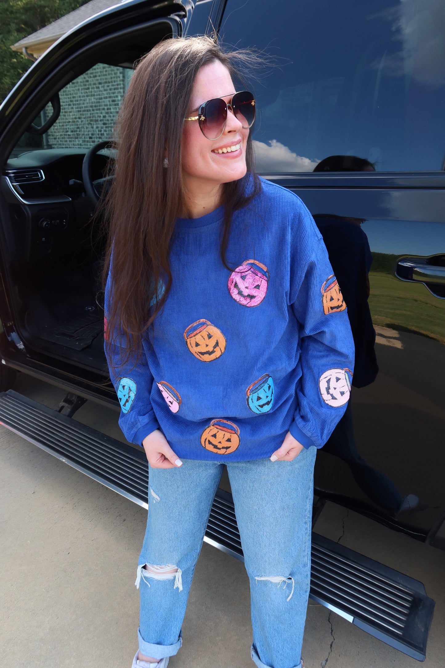 Jack-o’-lantern Sequin Corded Crews