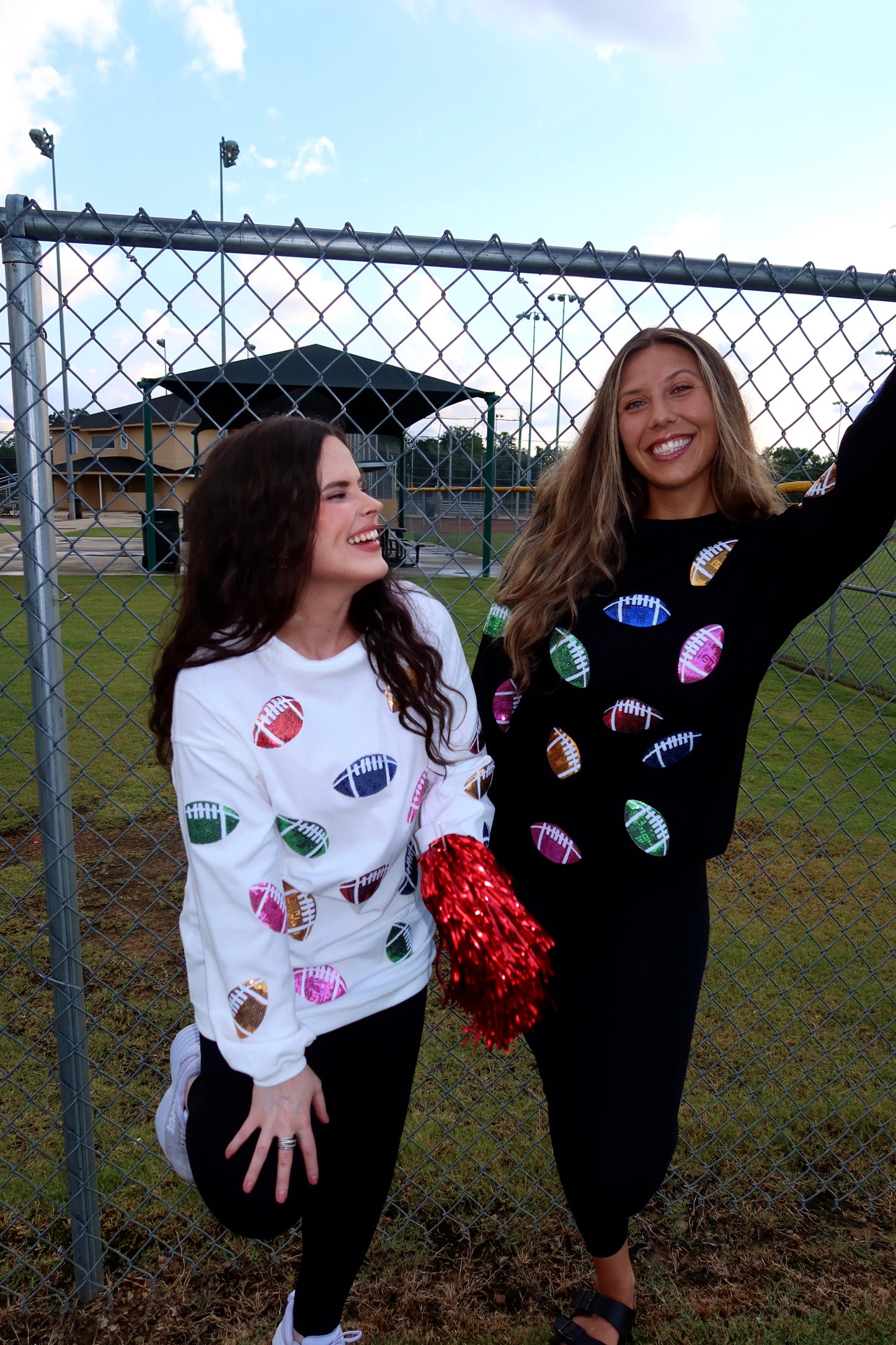 Multicolor Sequin Football Patch Corded Crews