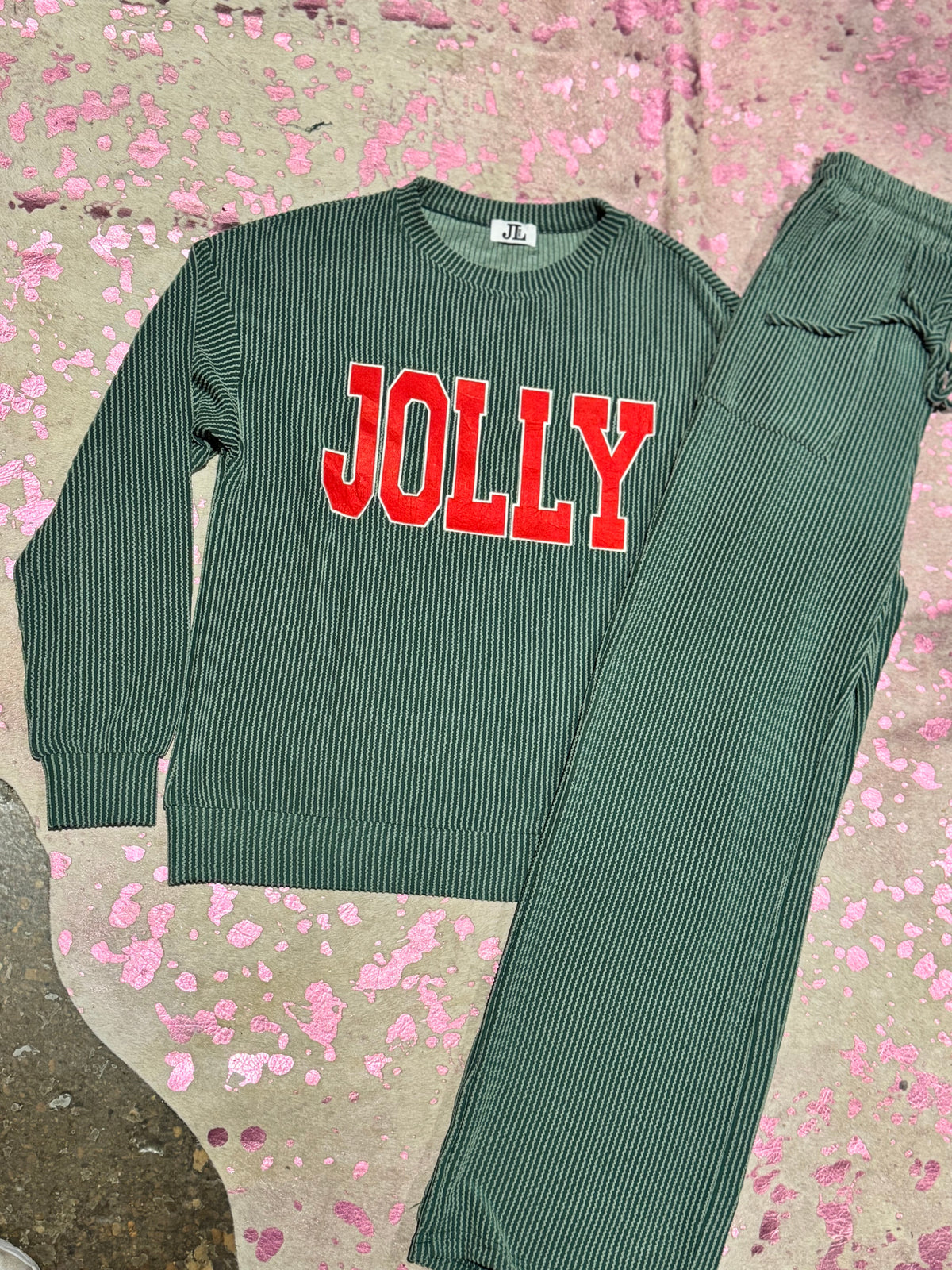 RTS Green Jolly Ribbed Pajamas Set