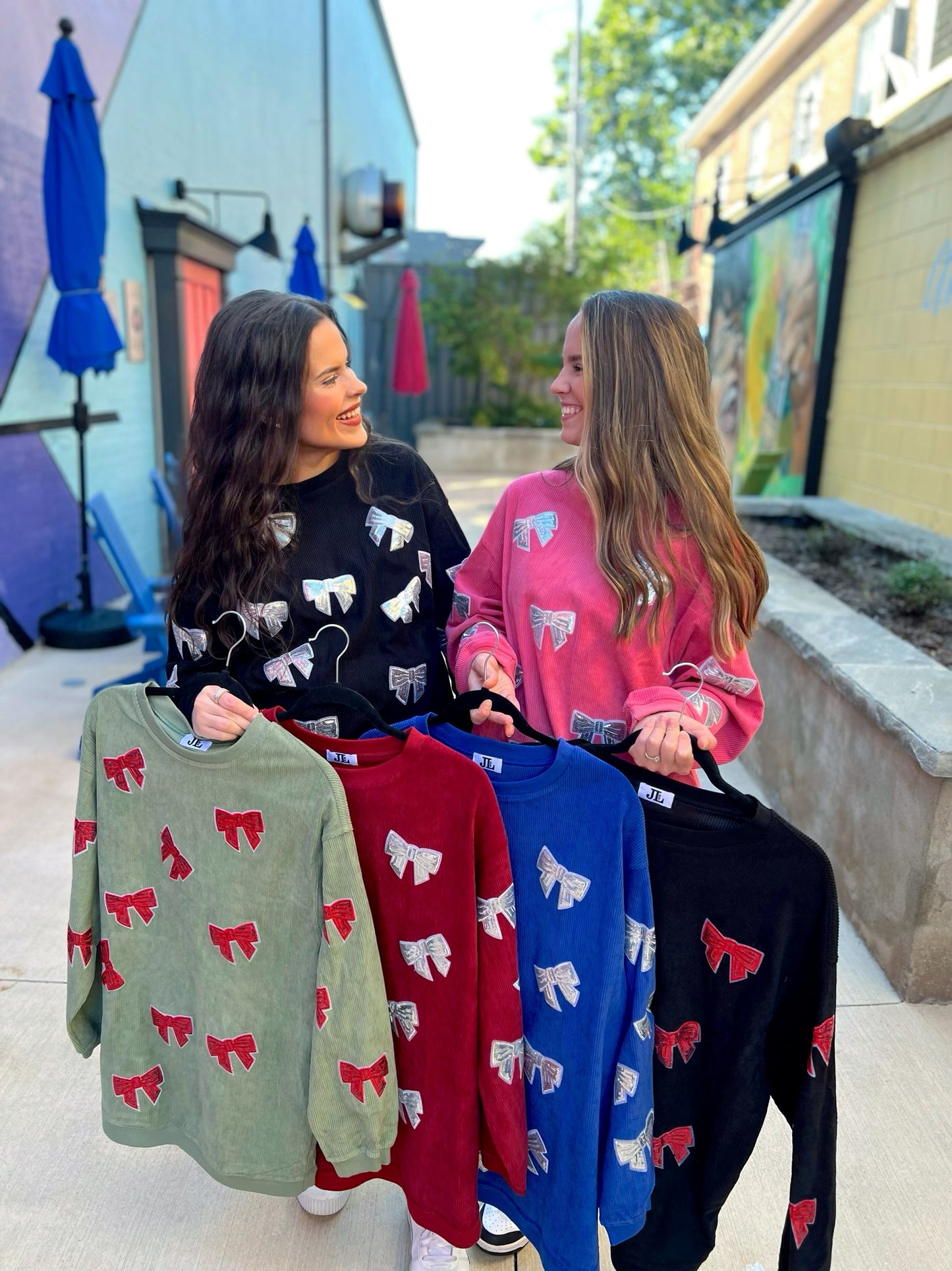 Pink/Silver Sequin Bow Corded Crew