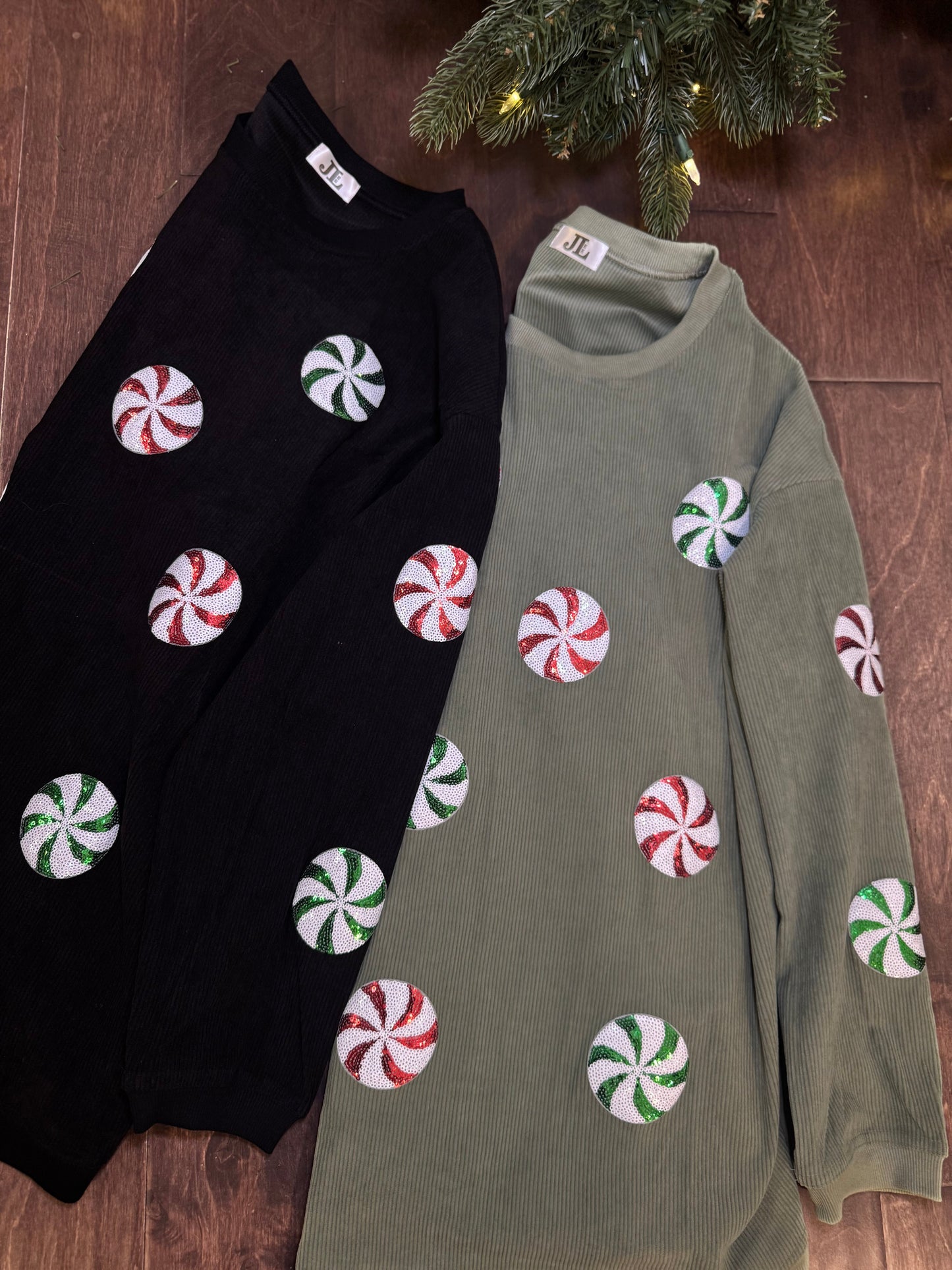 Peppermint Sequin Corded Crews