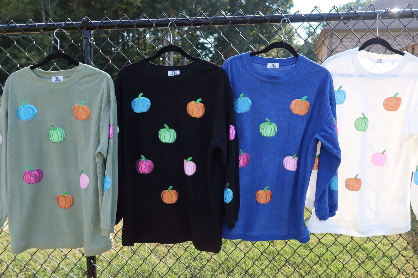Multicolor Pumpkin Sequin Corded Crews