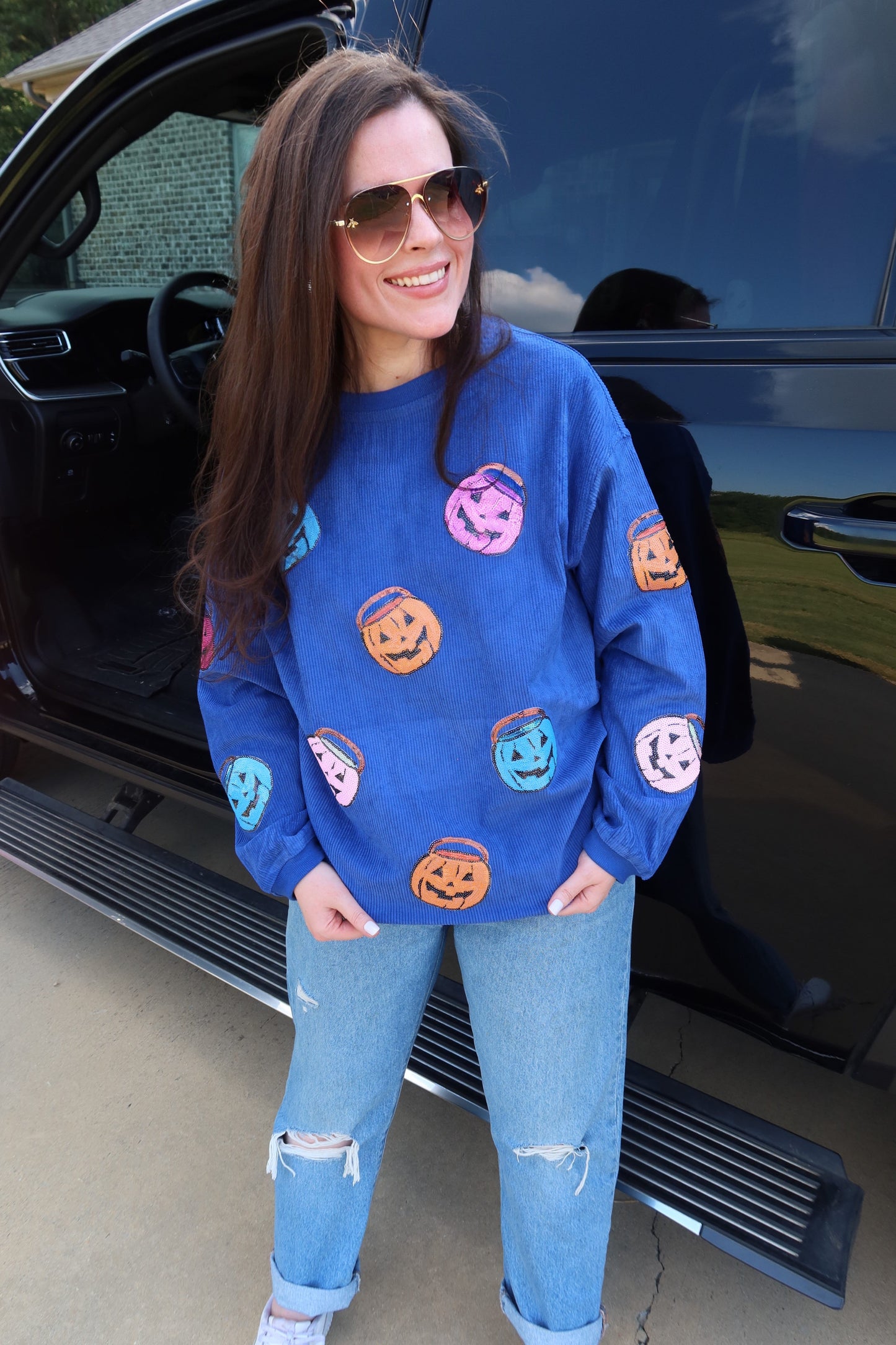 Jack-o’-lantern Sequin Corded Crews