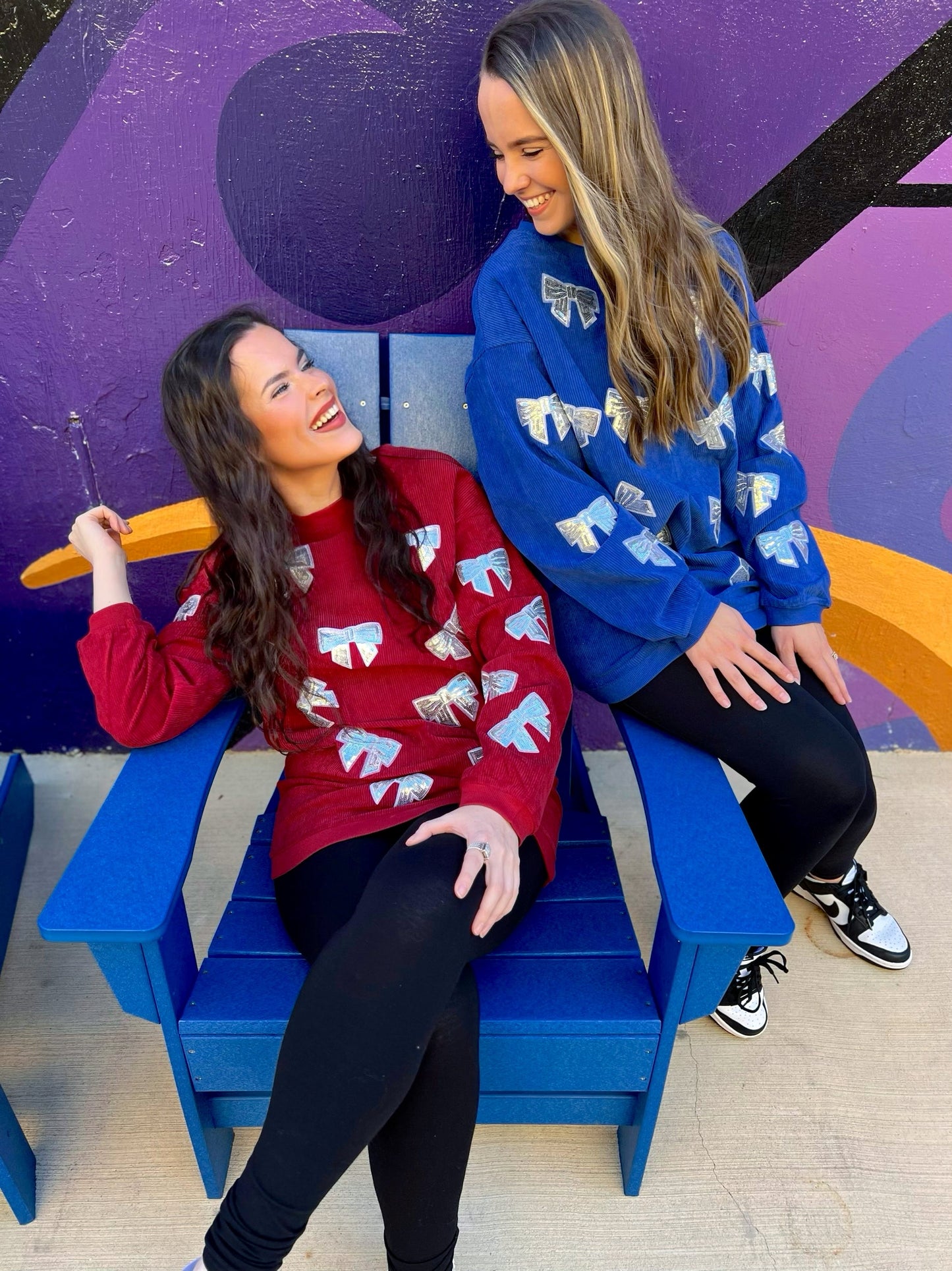 Preorder Red/Silver Sequin Bow Corded Crew