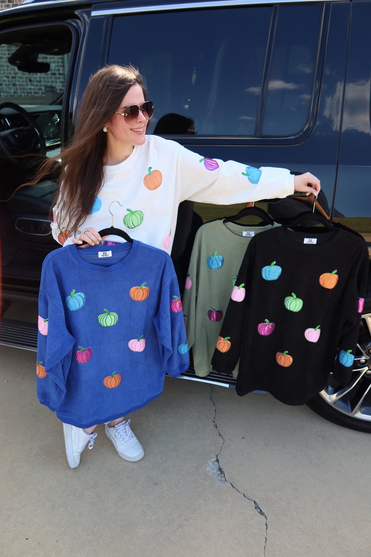 Multicolor Pumpkin Sequin Corded Crews