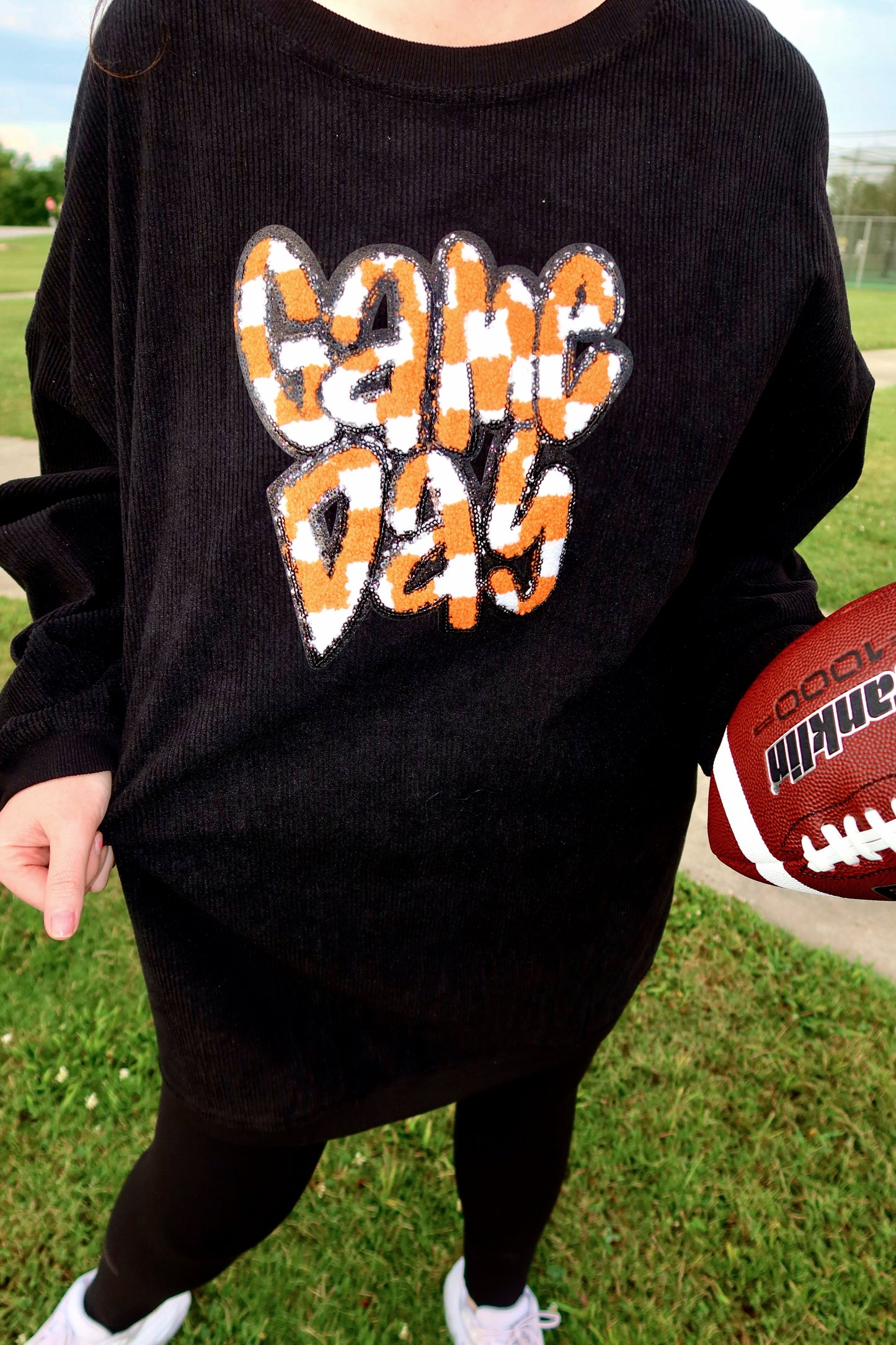 Orange Checkered Game Day Patch Corded Crew