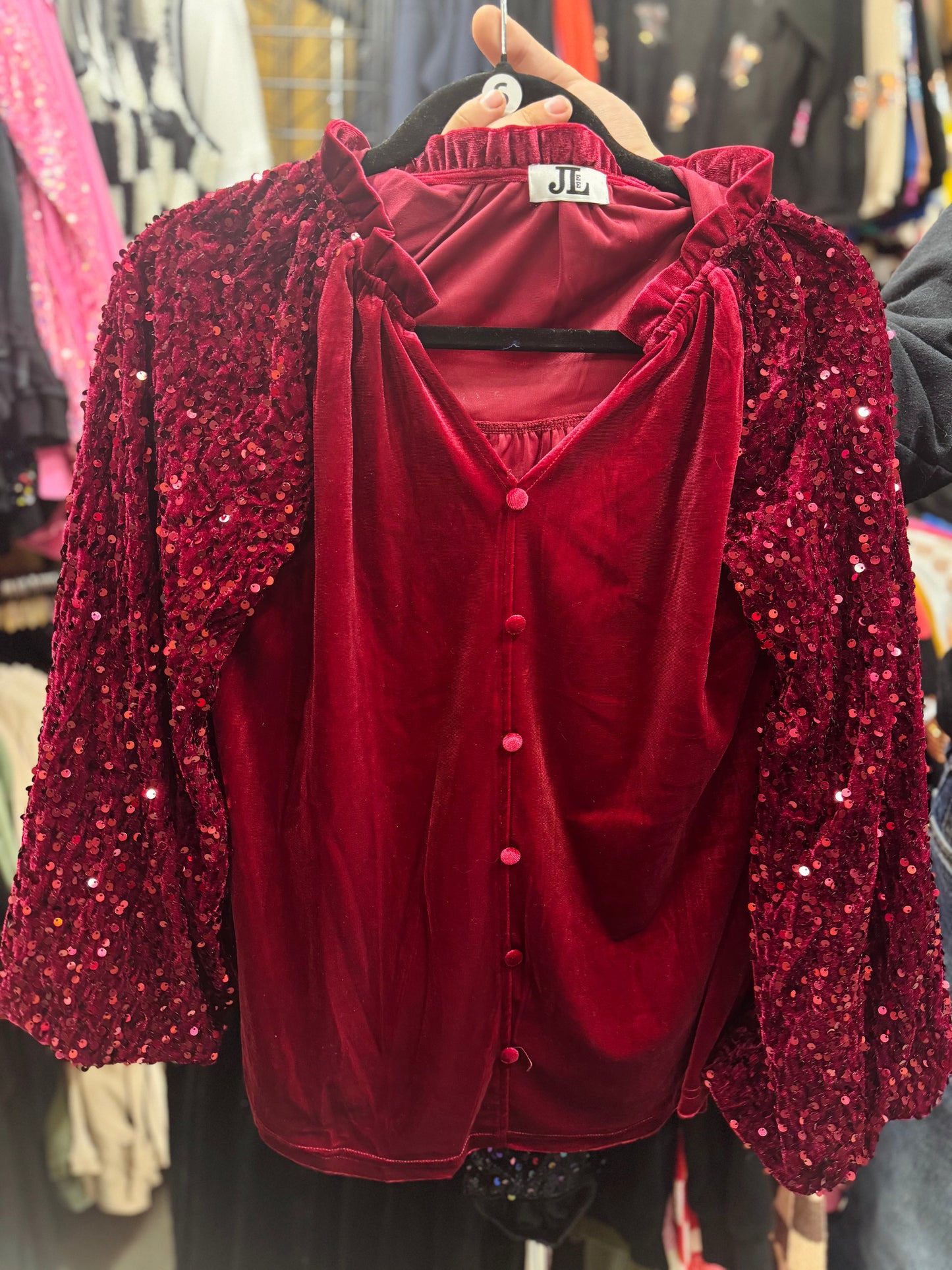 Red Velvet Sequin Top