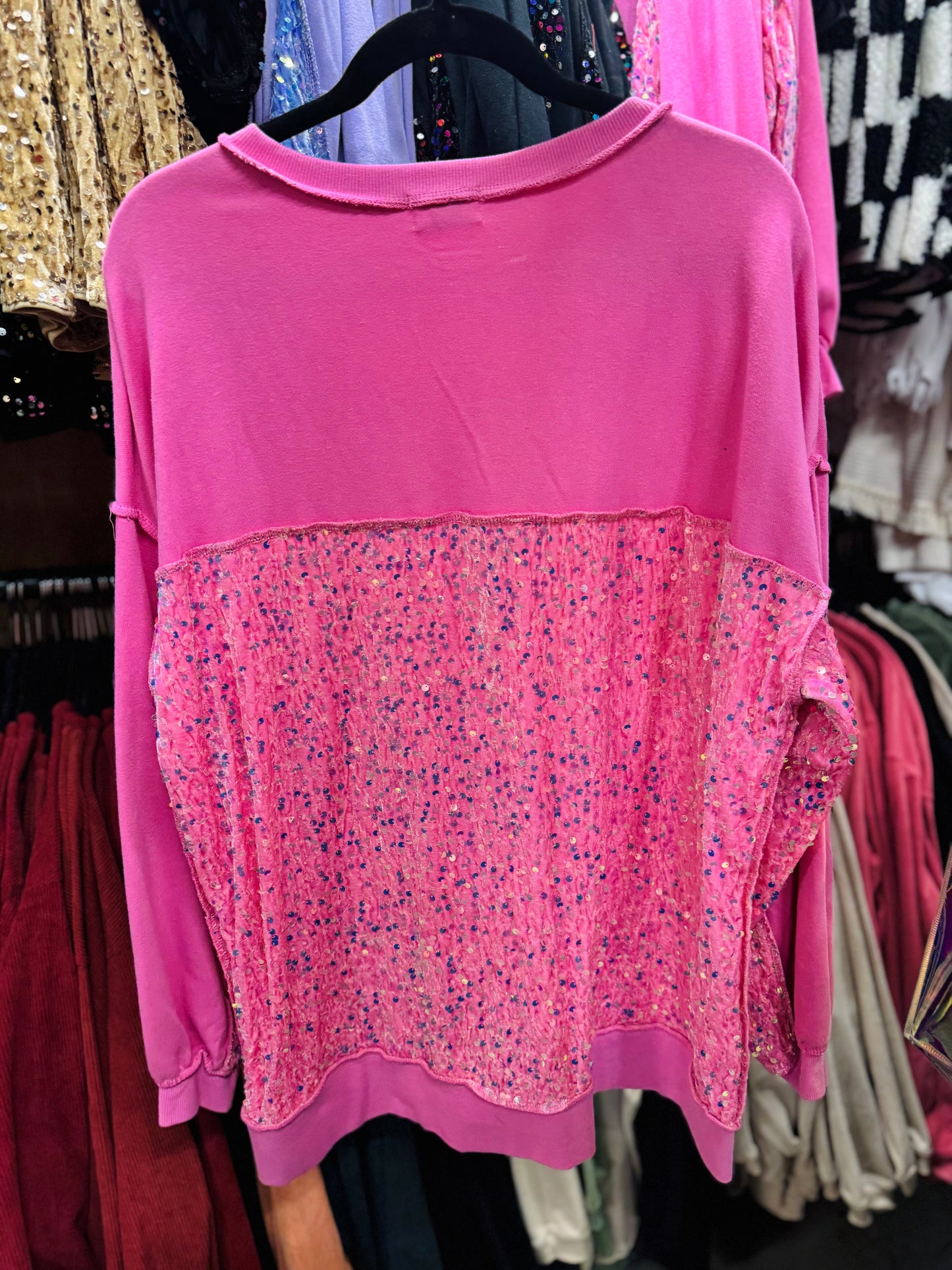 Pink Sequin/Velvet Pullover