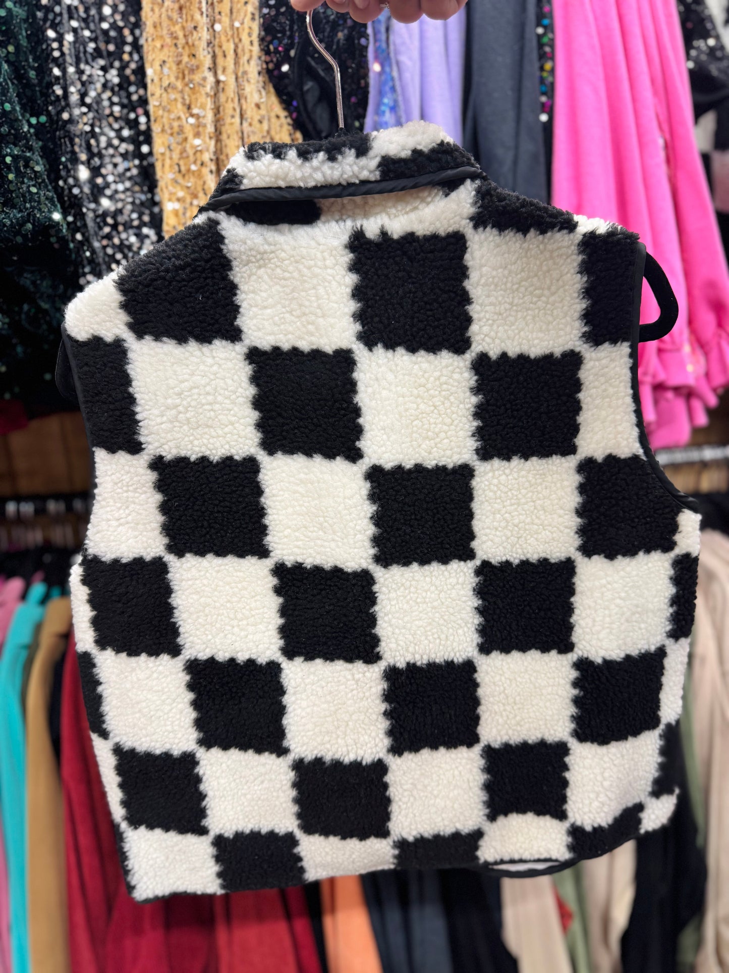 Black & White Sherpa Vest