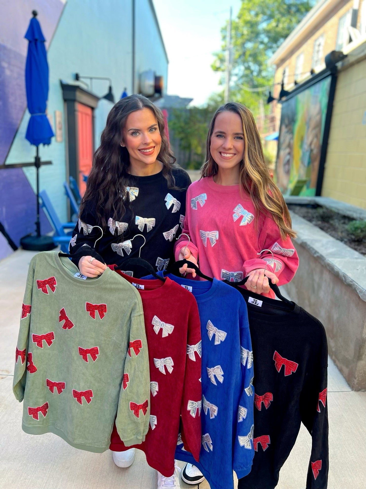 Preorder Red/Silver Sequin Bow Corded Crew