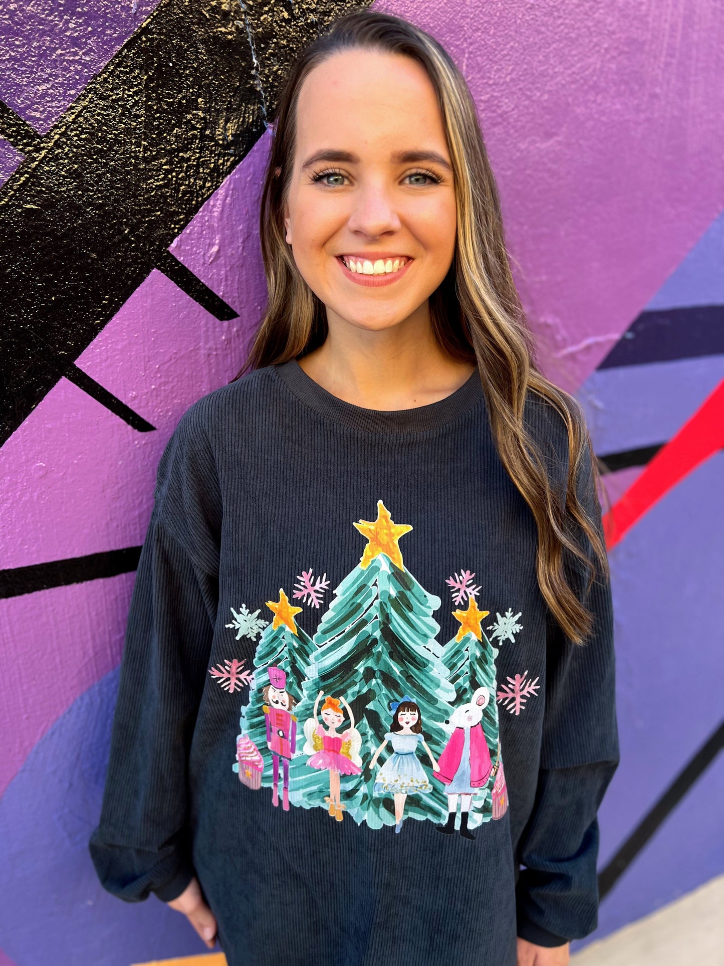 Charcoal Watercolor Tree Scene Corded Crew