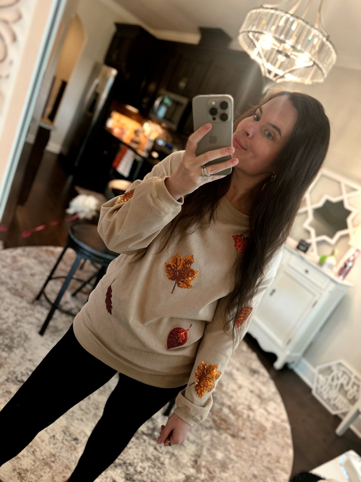 Fall Leaves Sequin Corded Crew