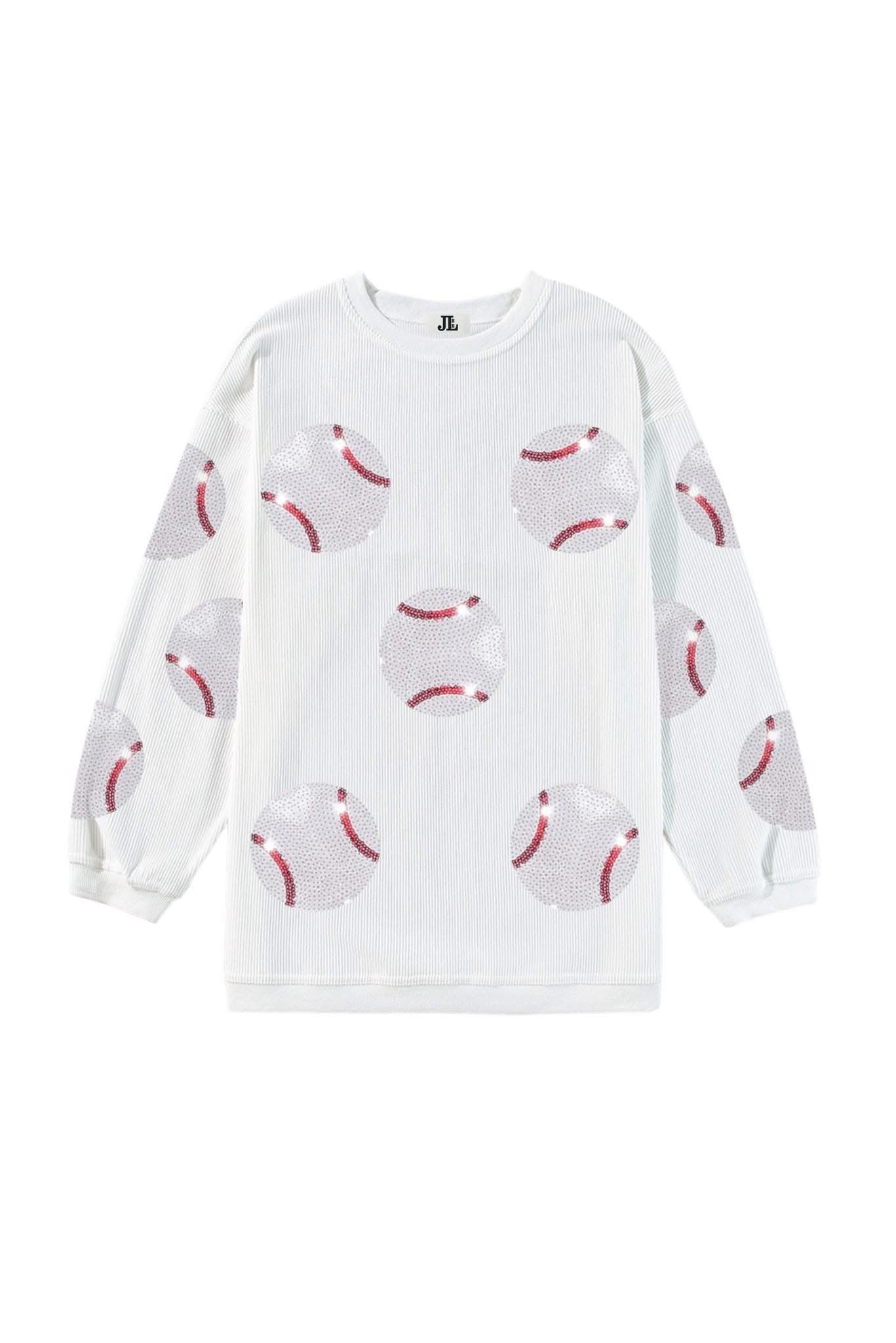 (MULTI COLOR) Sequin Baseball Corded Crews