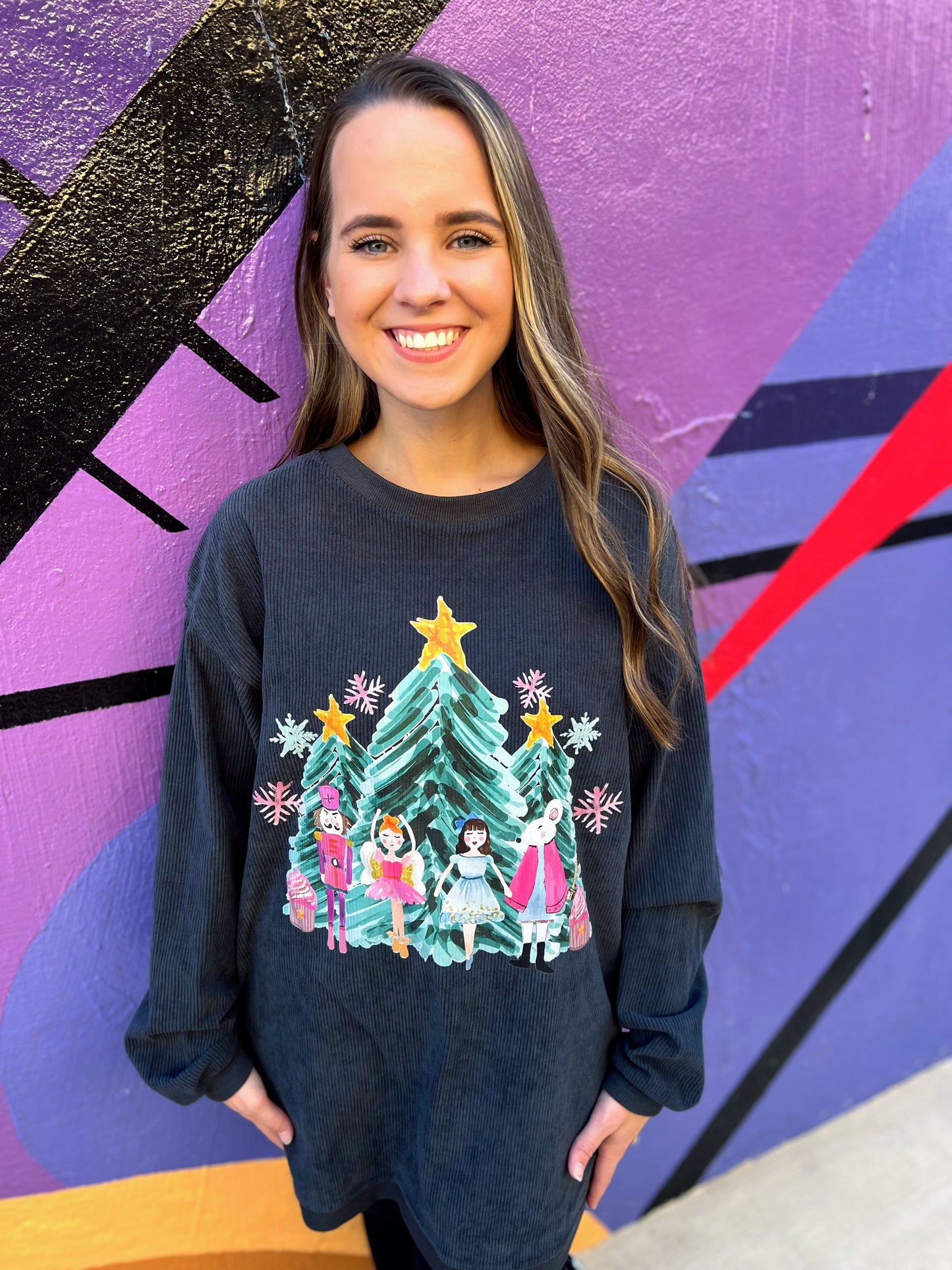 Charcoal Watercolor Tree Scene Corded Crew