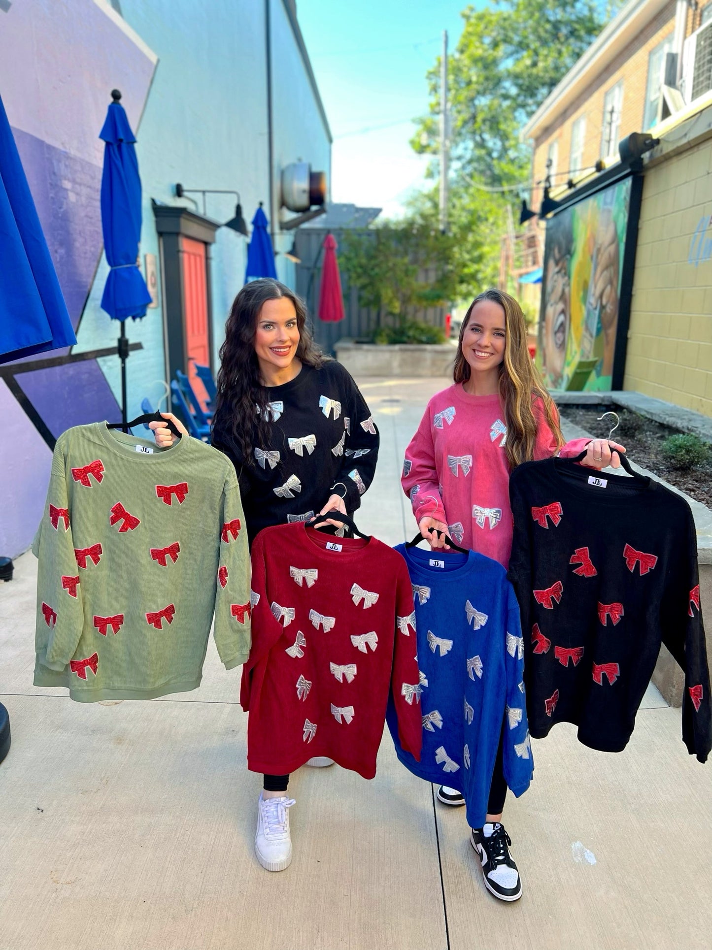 Preorder Red/Silver Sequin Bow Corded Crew