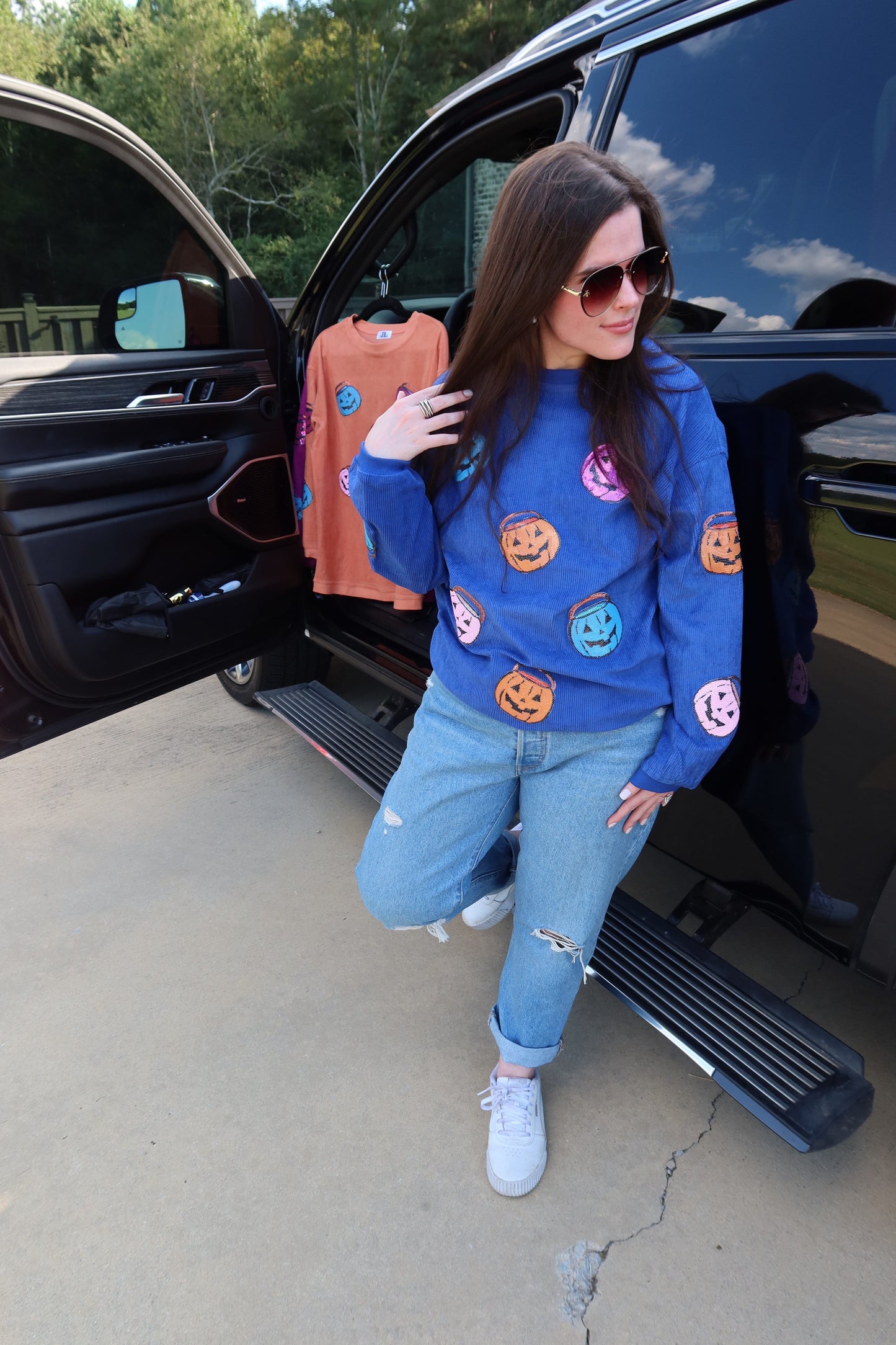 Jack-o’-lantern Sequin Corded Crews