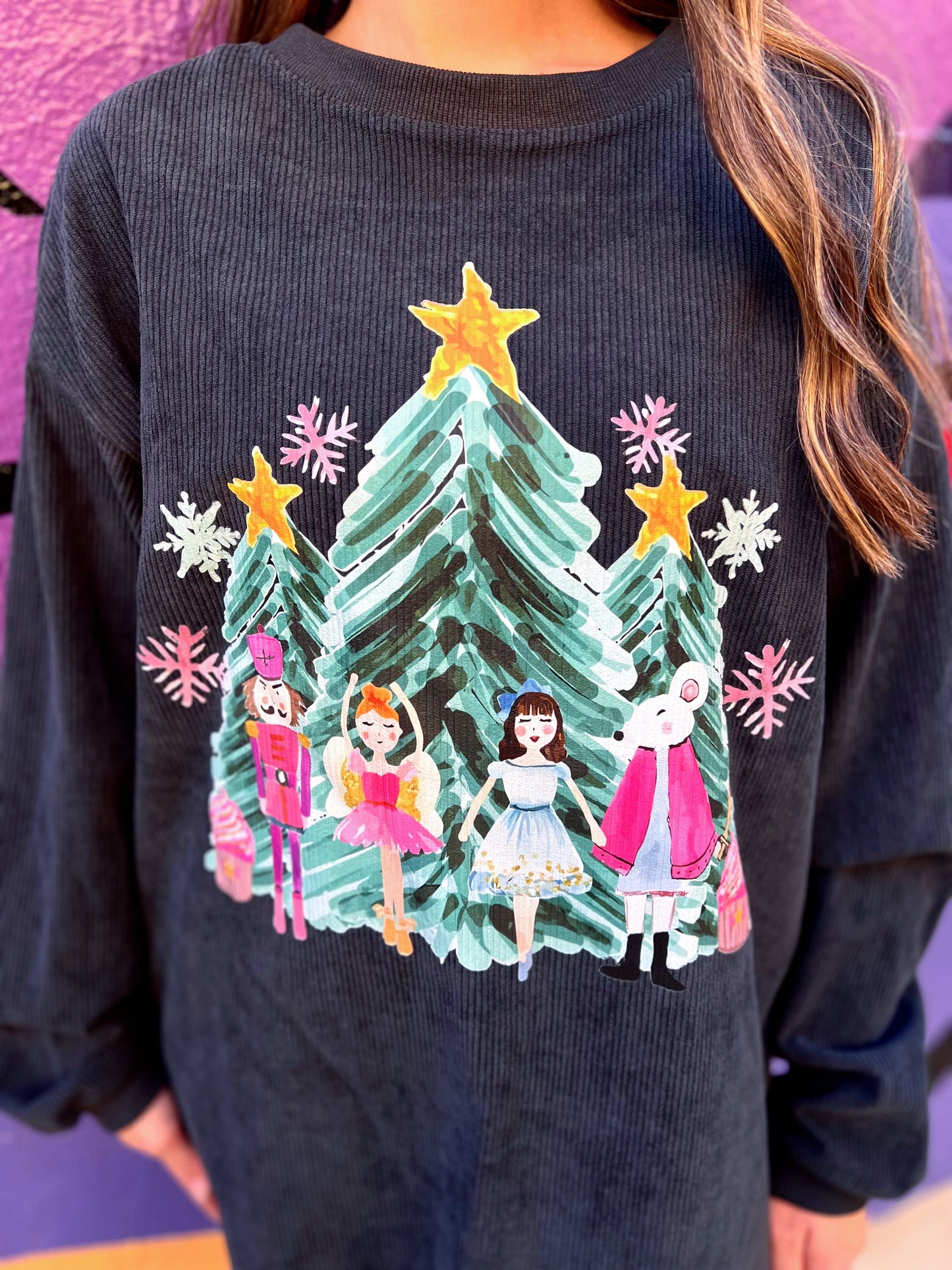 Charcoal Watercolor Tree Scene Corded Crew