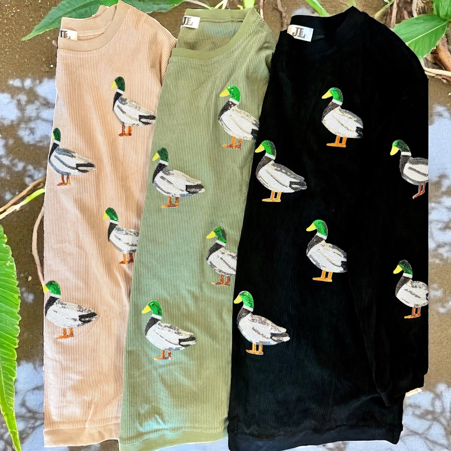Mallard Duck Sequin Corded Crews