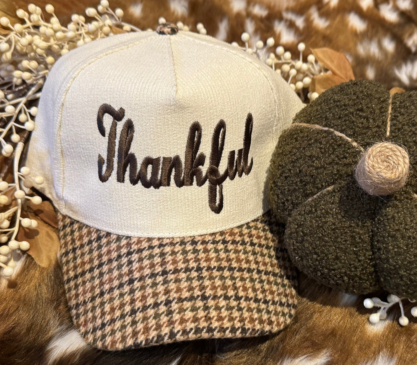 Thankful Fall Hounstooth Corduroy Hat