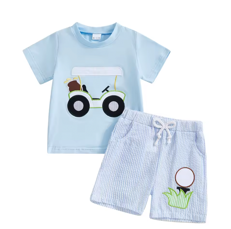 Golf Cart Striped Pant Smocked Set