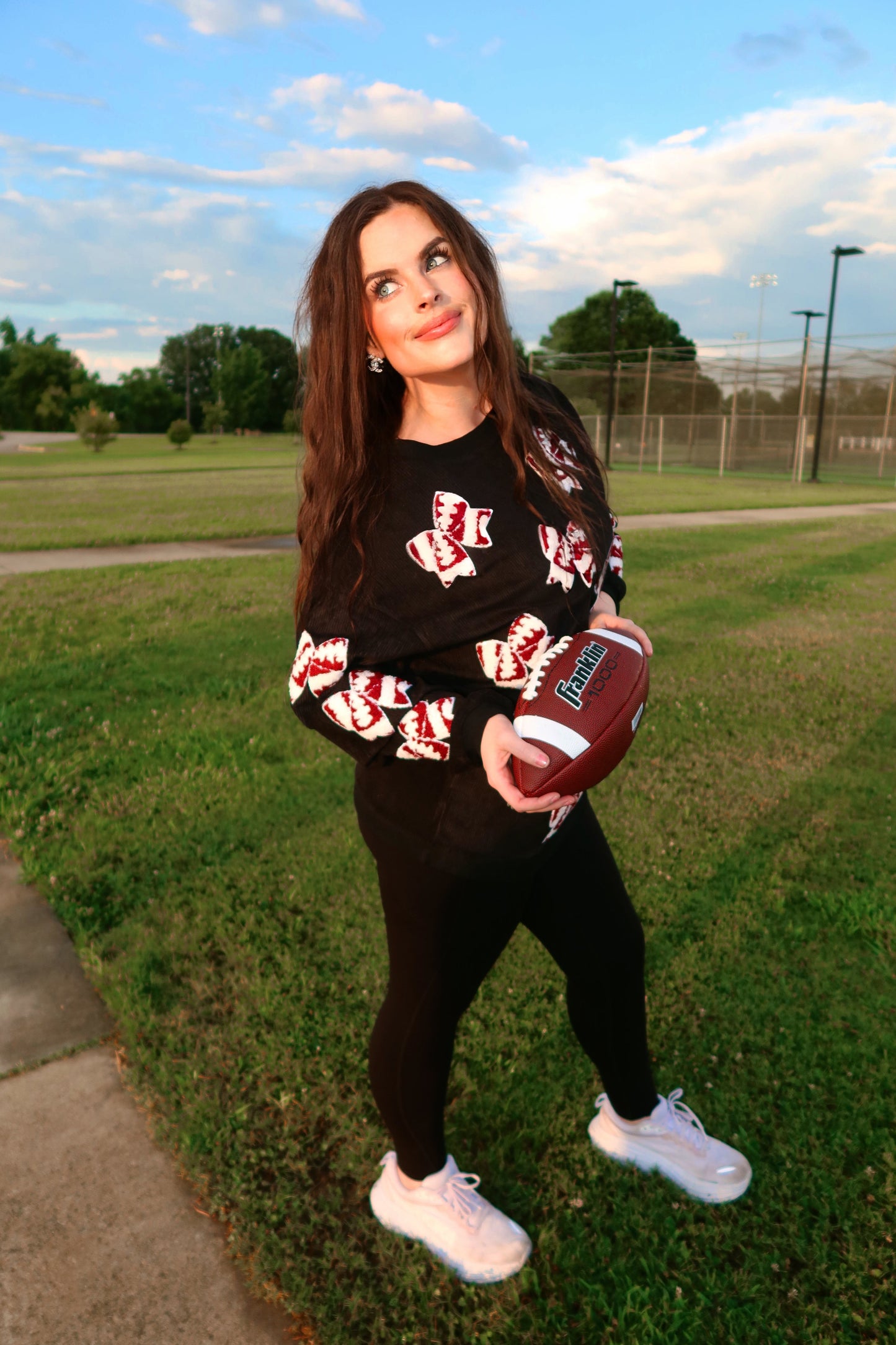 Chenille Football Bow Corded Crew