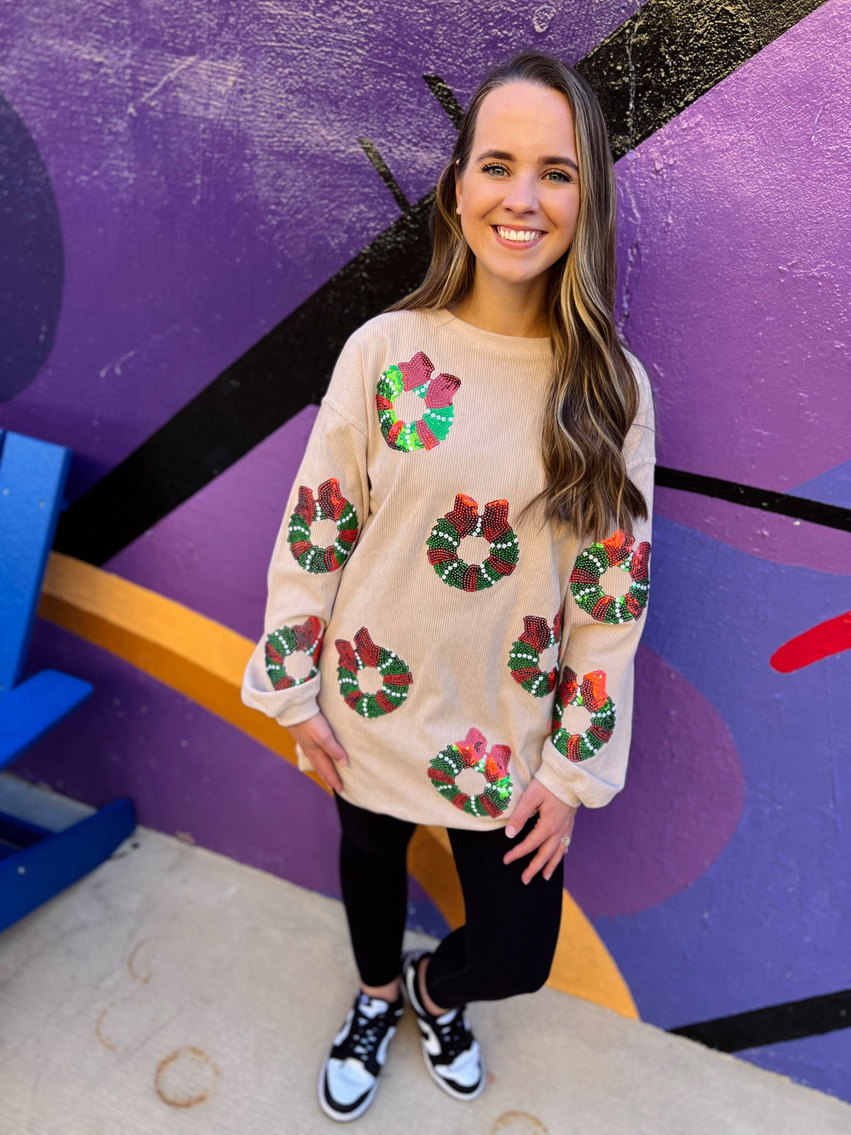 RTS Sequin Wreath Corded Crew