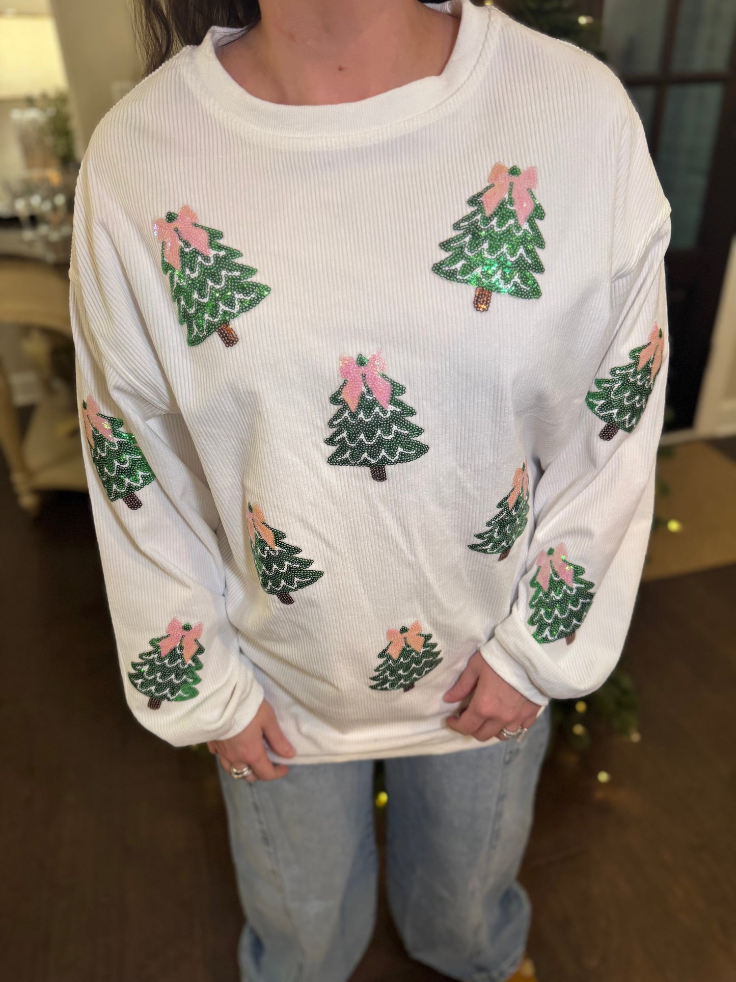 Sequin Trees + Bow Corded Crews