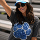 Blue & Silver Faux Glitter Paw Print Tee