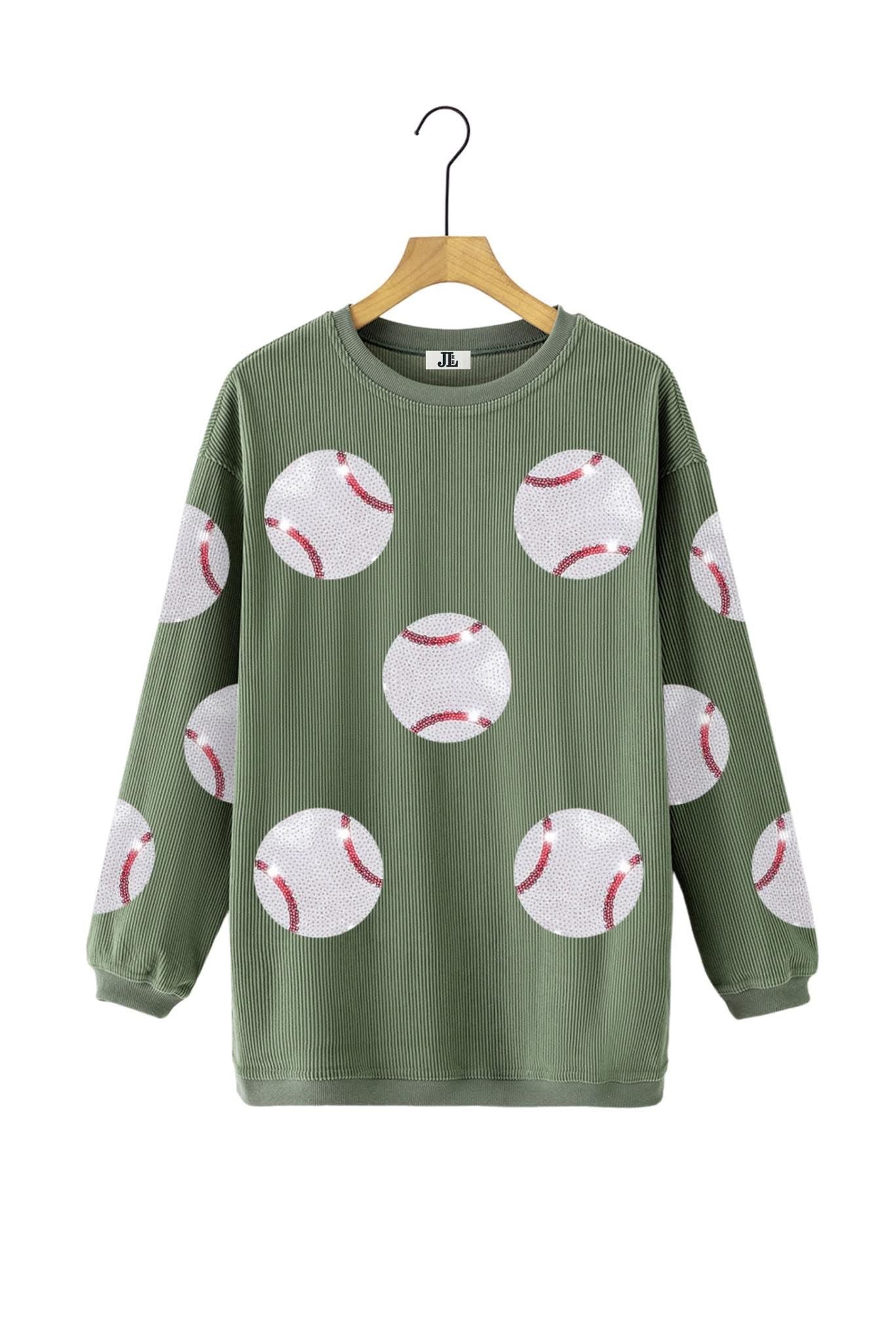 (MULTI COLOR) Sequin Baseball Corded Crews