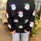Black Multicolor Santa Sequins Corded Crew