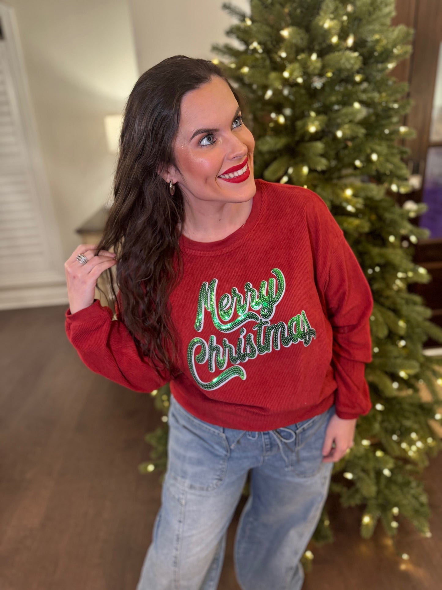 Merry Christmas Sequin Corded Crew