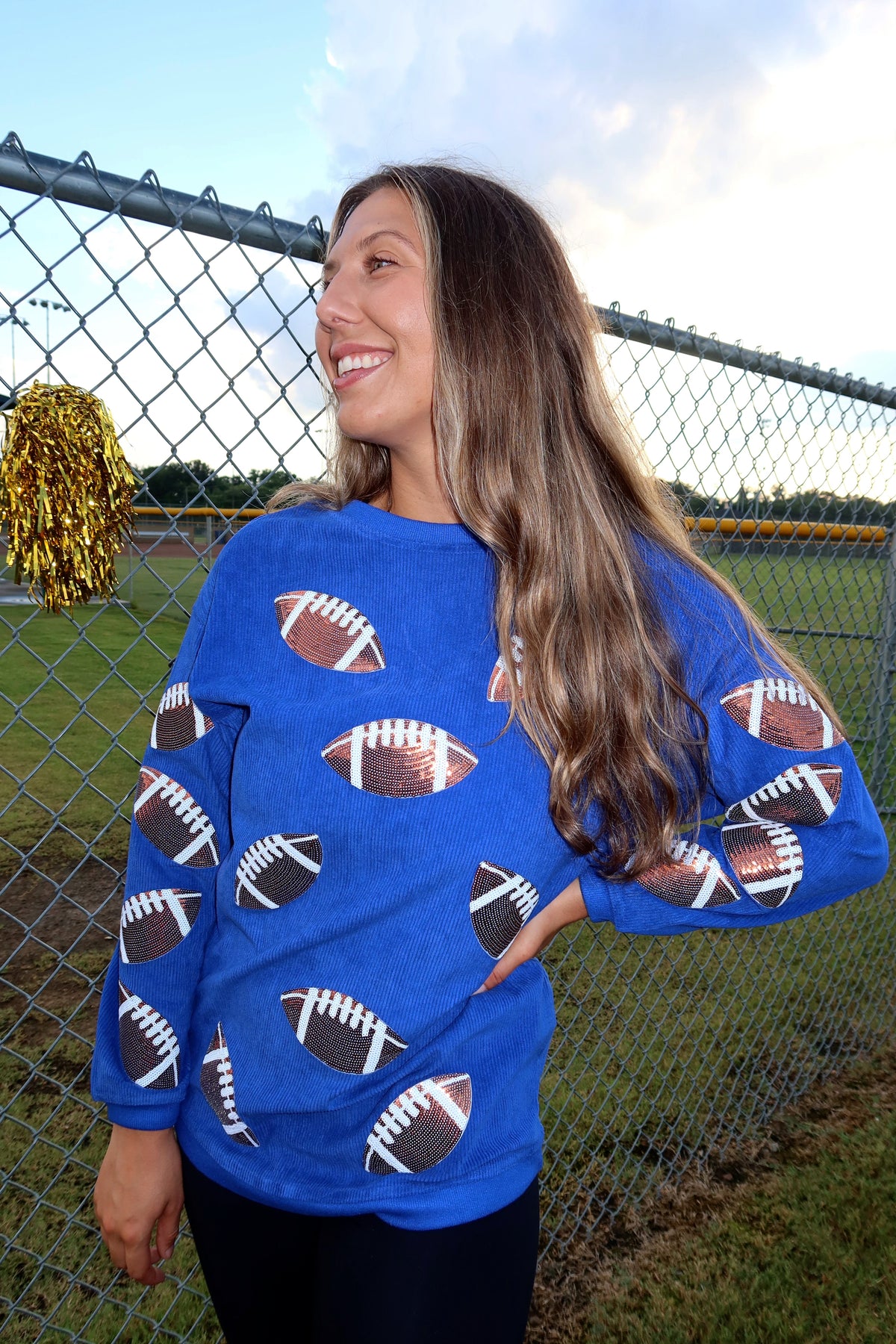 Sequin Football Corded Crews