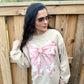 Beige Ghost Bow Corded Crew