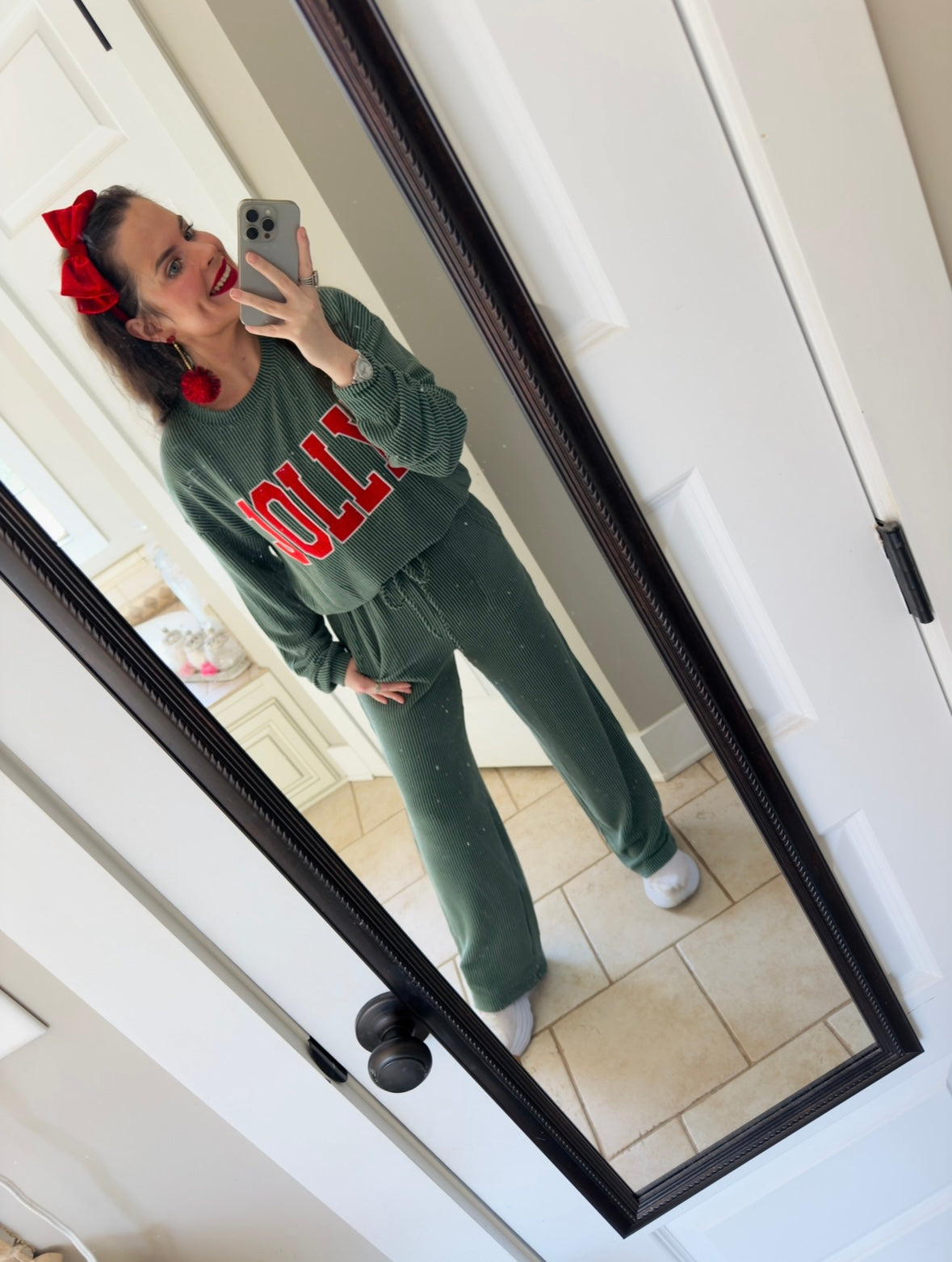 RTS Green Jolly Ribbed Pajamas Set