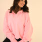 Chambray Dainty Mama Embroidered Split Neck Sweatshirt