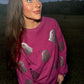 Magenta Glitter Ghost Corded Crew
