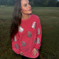 Blush Pink Glitter Ghost Corded Crew