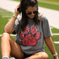 Red & Black Faux Glitter Paw Print Tee