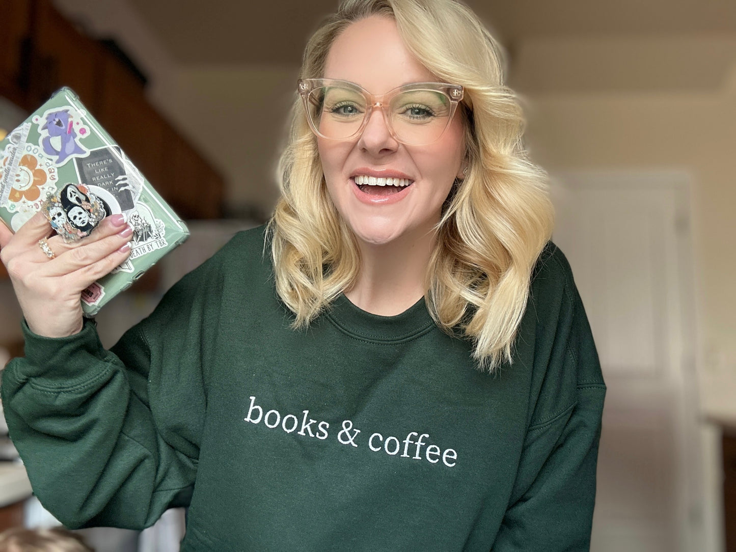 Books & Coffee Embroidered Sweatshirt