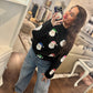 Black Multicolor Santa Sequins Corded Crew