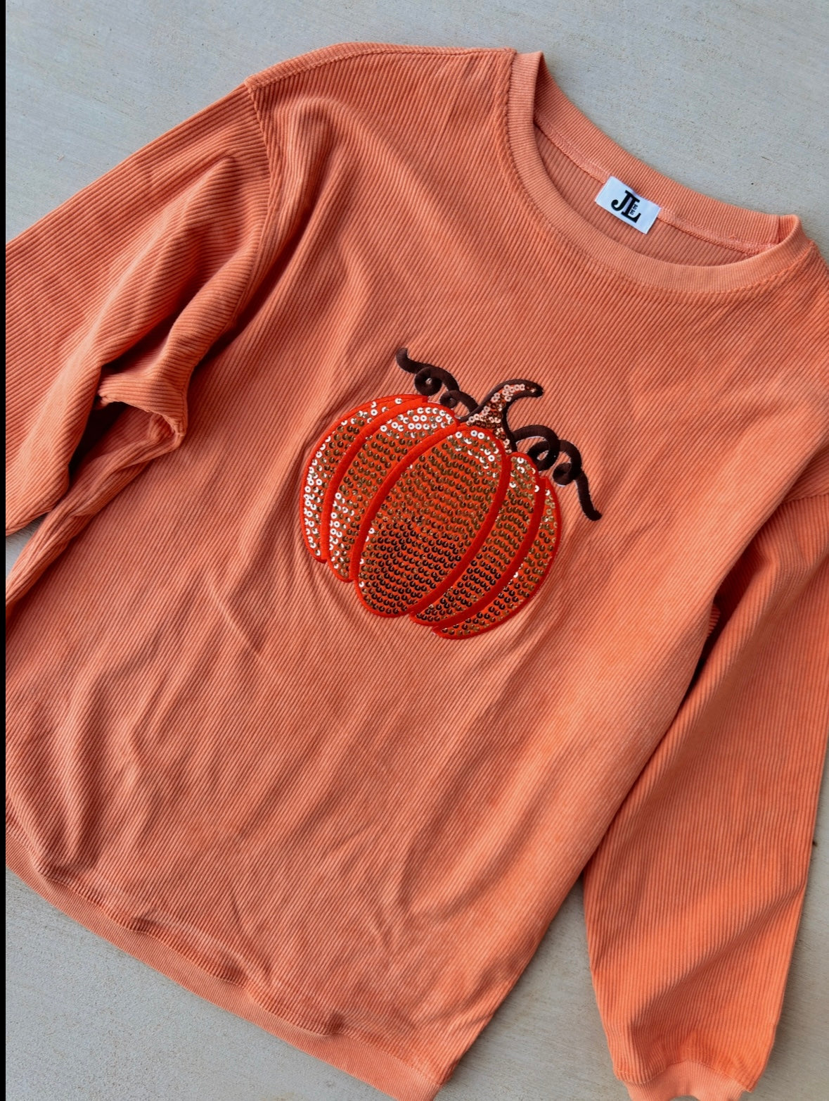 RTS Orange Sequin Pumpkin Corded Crew