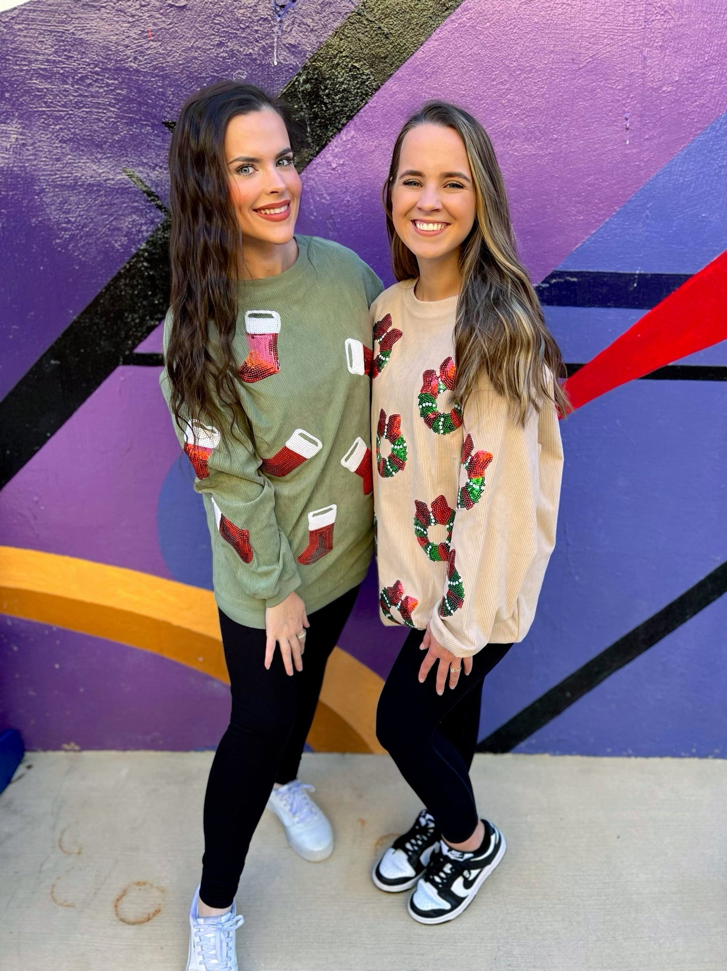 Sequin Stocking Corded Crew