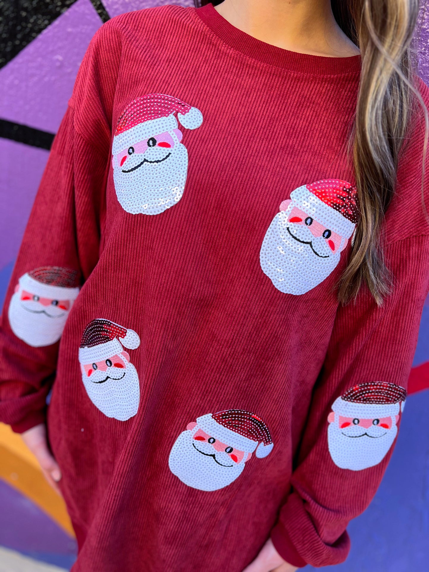 Sequin Santa Corded Crew