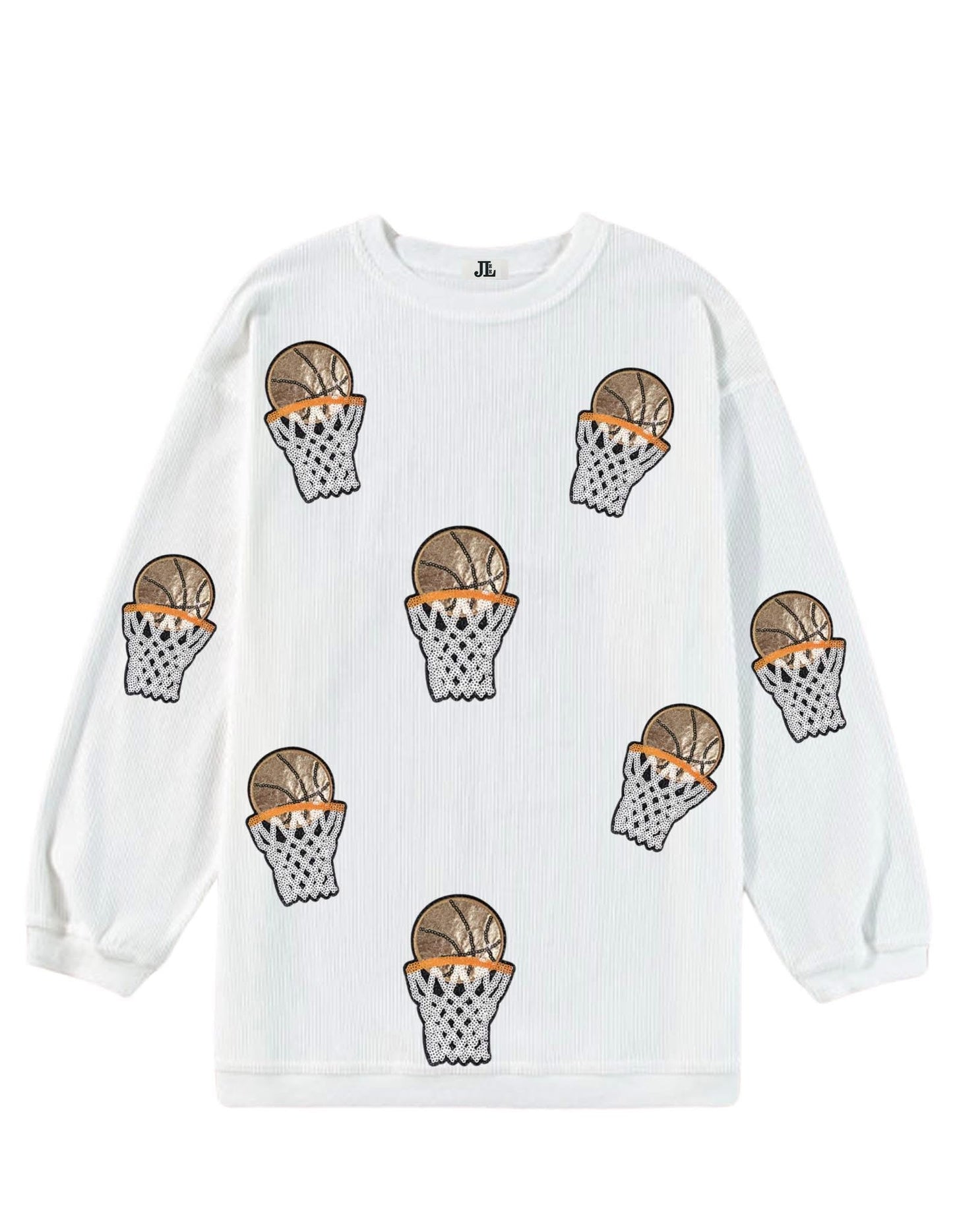 (MULTI COLOR) Sequin Basketball Corded Crews