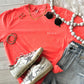 Neon Red Orange Dainty Mama Embroidered Tee