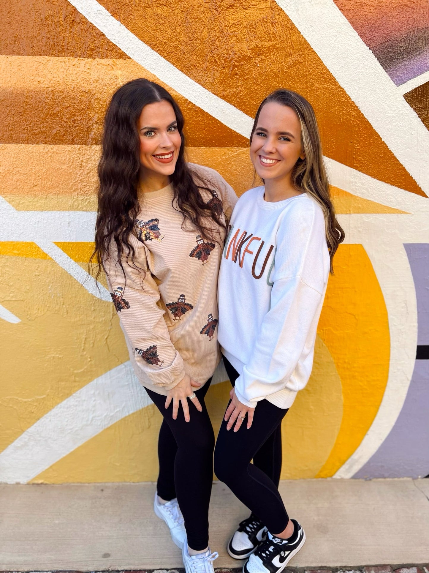 Beige Sequin Turkey Corded Crew