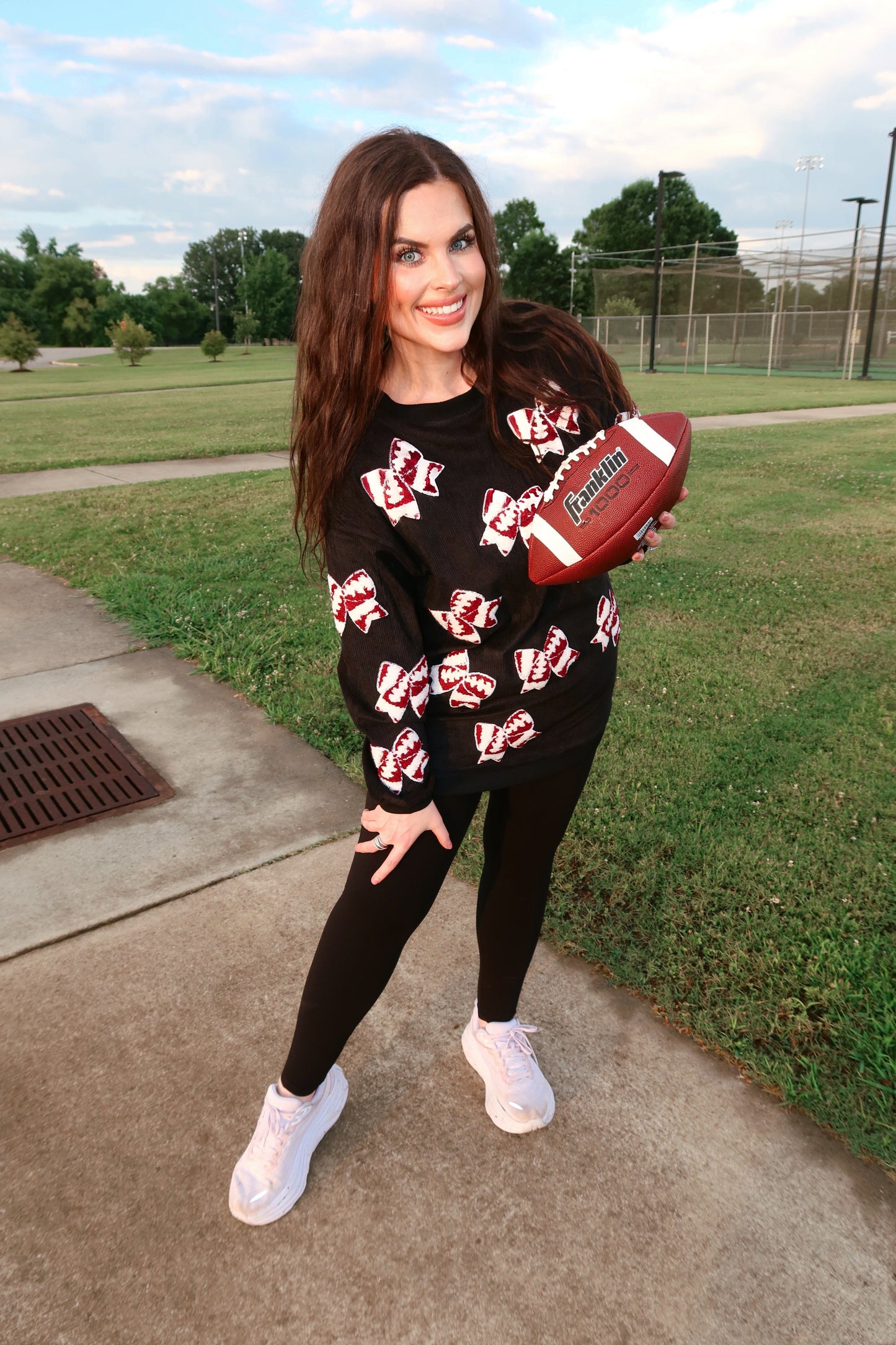 Chenille Football Bow Corded Crew